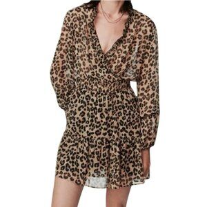 Zara Sheer Animal Leopard Print Dress Long Balloon Sleeves Size M